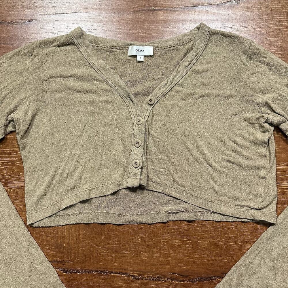 Ozma Of California Crop Cardigan Womens S Brown 100% Raw Silk Lightweight Luxury - Picture 3 of 11
